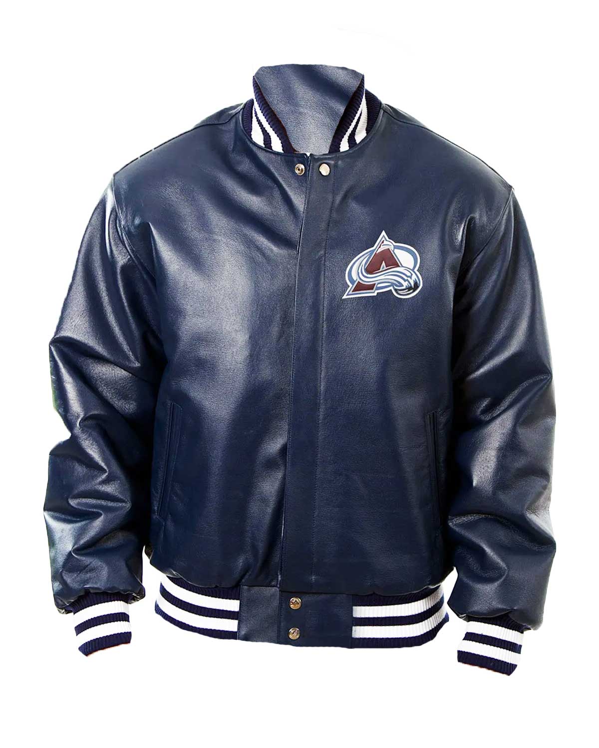 Colorado Avalanche Letterman Navy Blue Leather Jacket