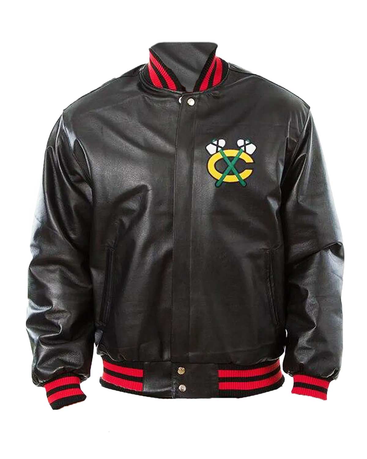 Chicago Blackhawks Bomber Black Leather Jacket