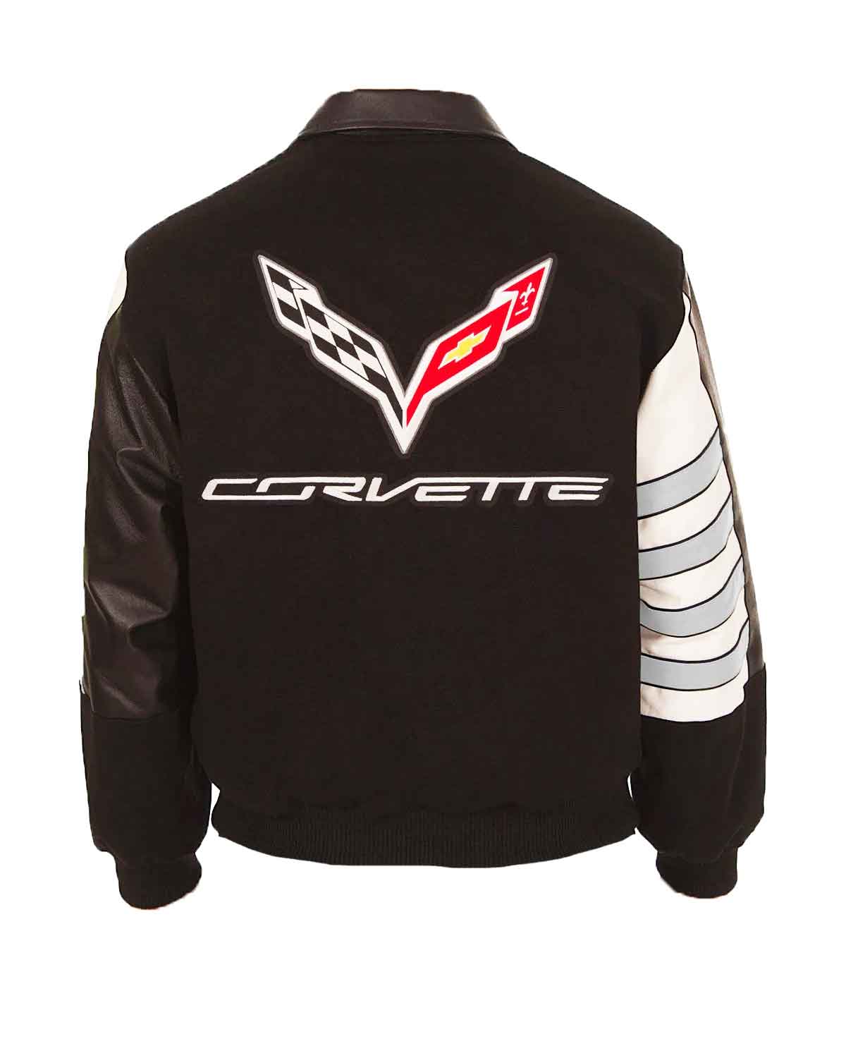 Embroidered Corvette Black Varsity Wool & Leather Jacket