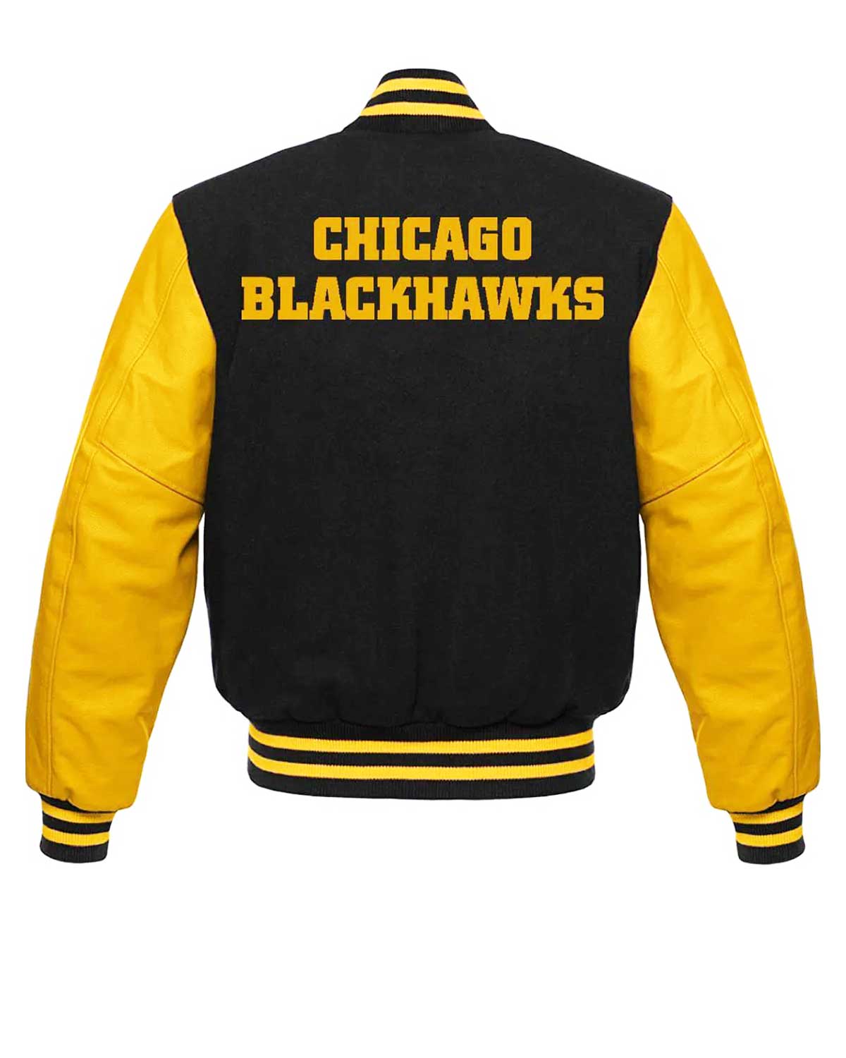 Chicago Blackhawks NHL Black and Yellow Varsity Jacket