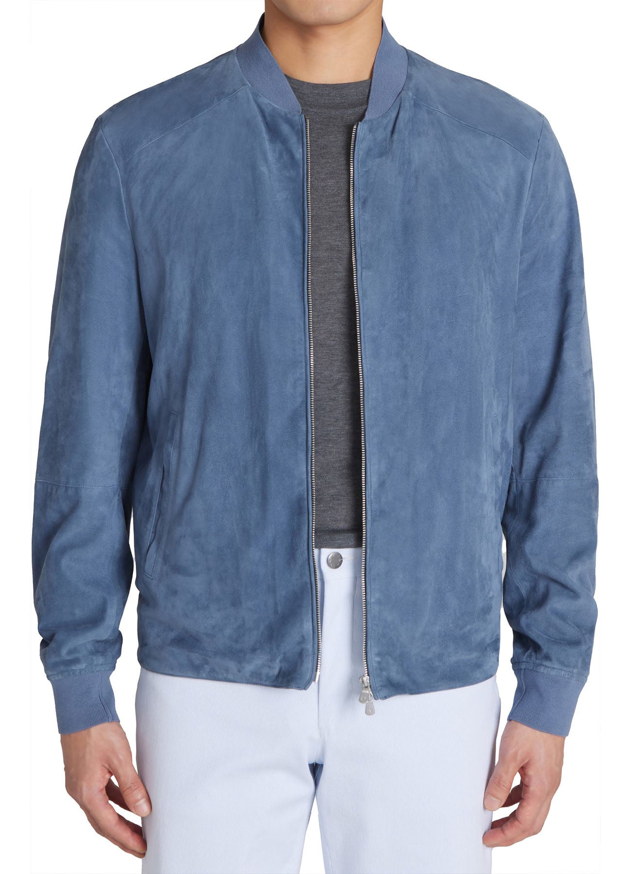 Men's Zenith Blue Bomber Suede Leather Jacket