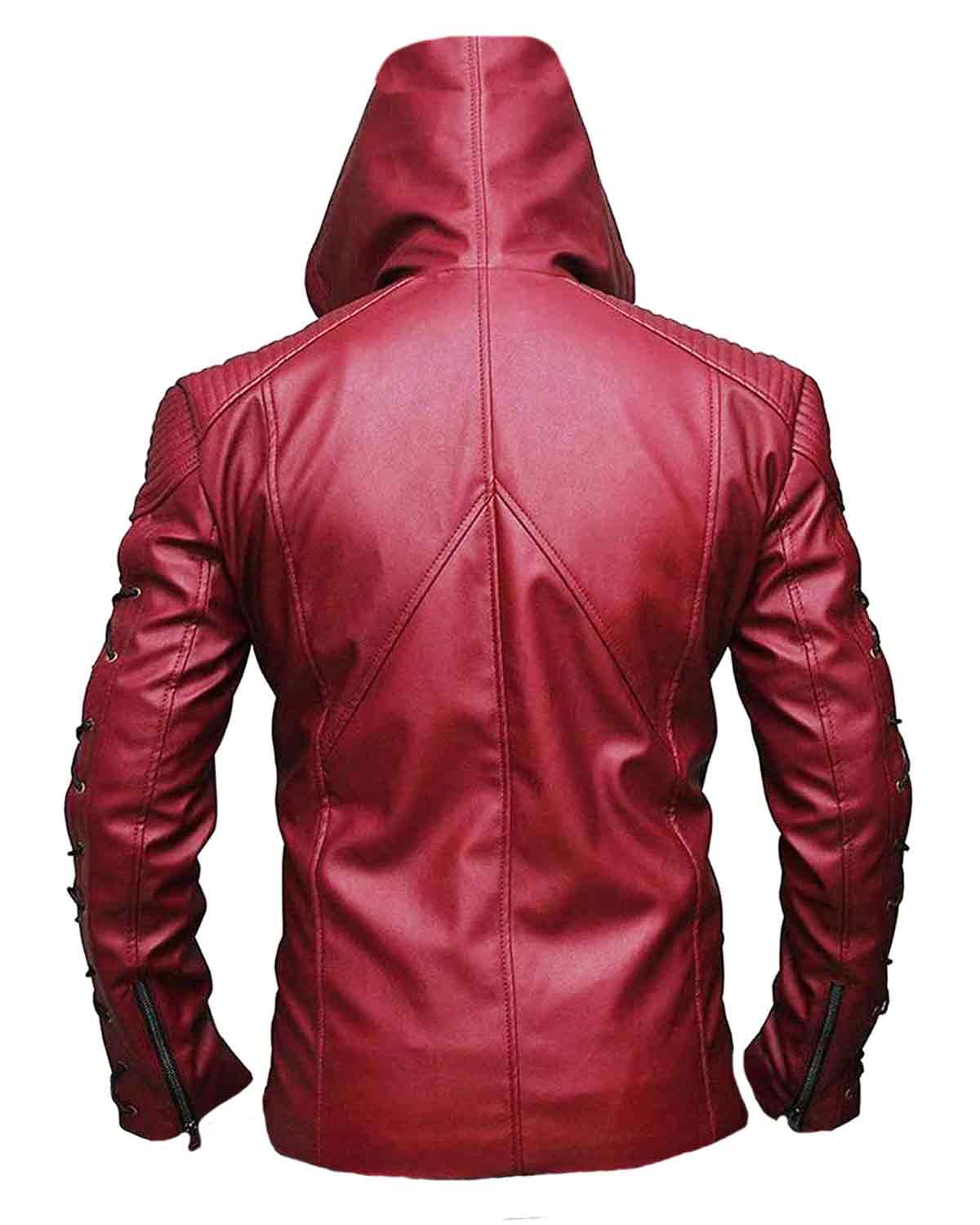 DC Red Arrow Inspired Red Hood Leather Jacket