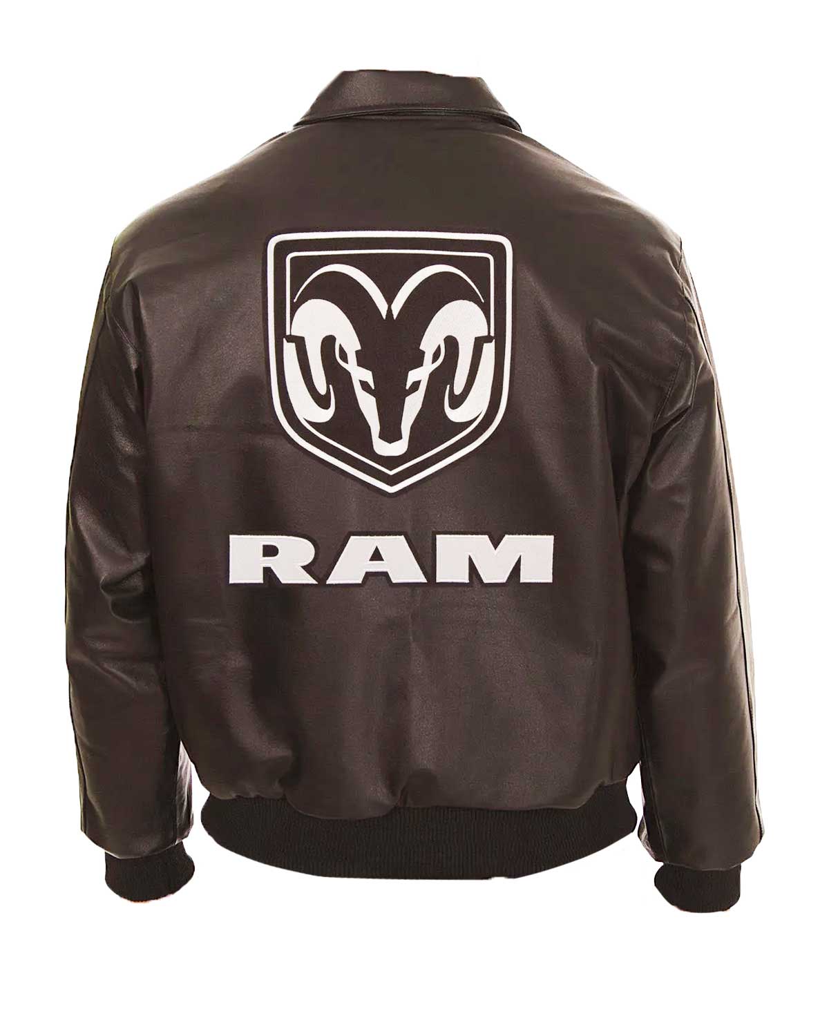 Bomber Dodge Ram Embroidered Leather Jacket