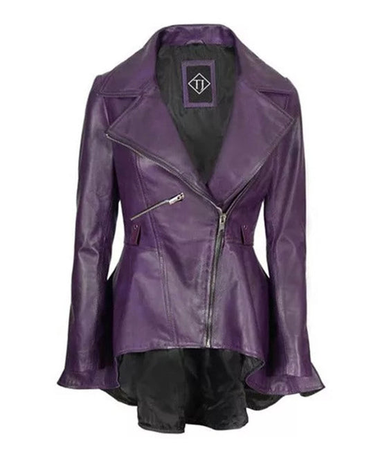 Women’s Purple Peplum Leather Jacket