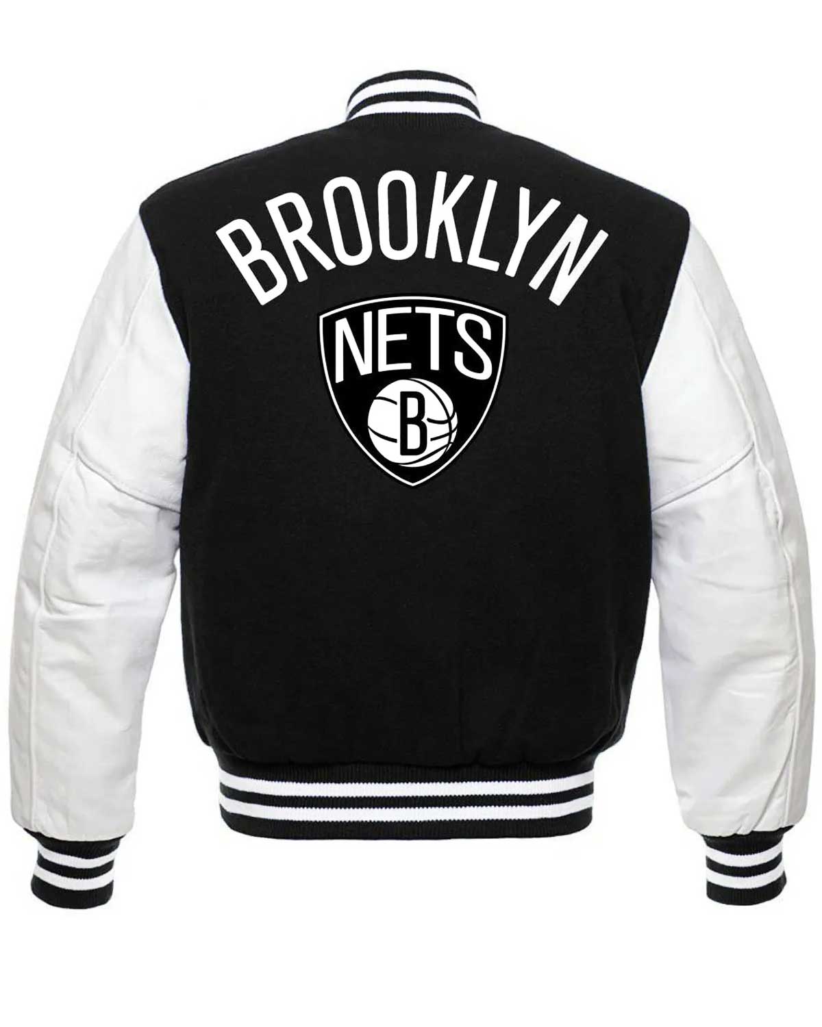 Brooklyn Nets NBA Letterman Black and White Jacket
