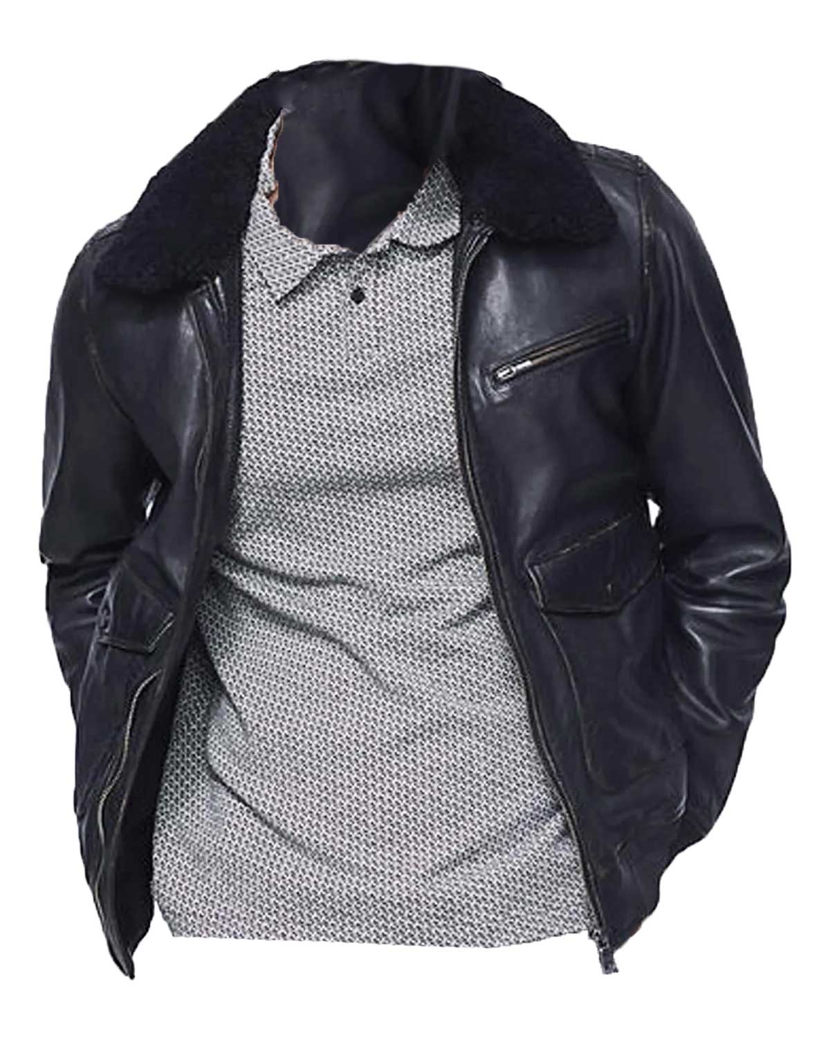 Bomber Black Men’s Jacket with Sherpa Collar