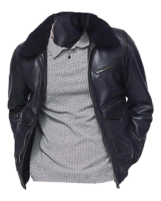 Bomber Black Men’s Jacket with Sherpa Collar