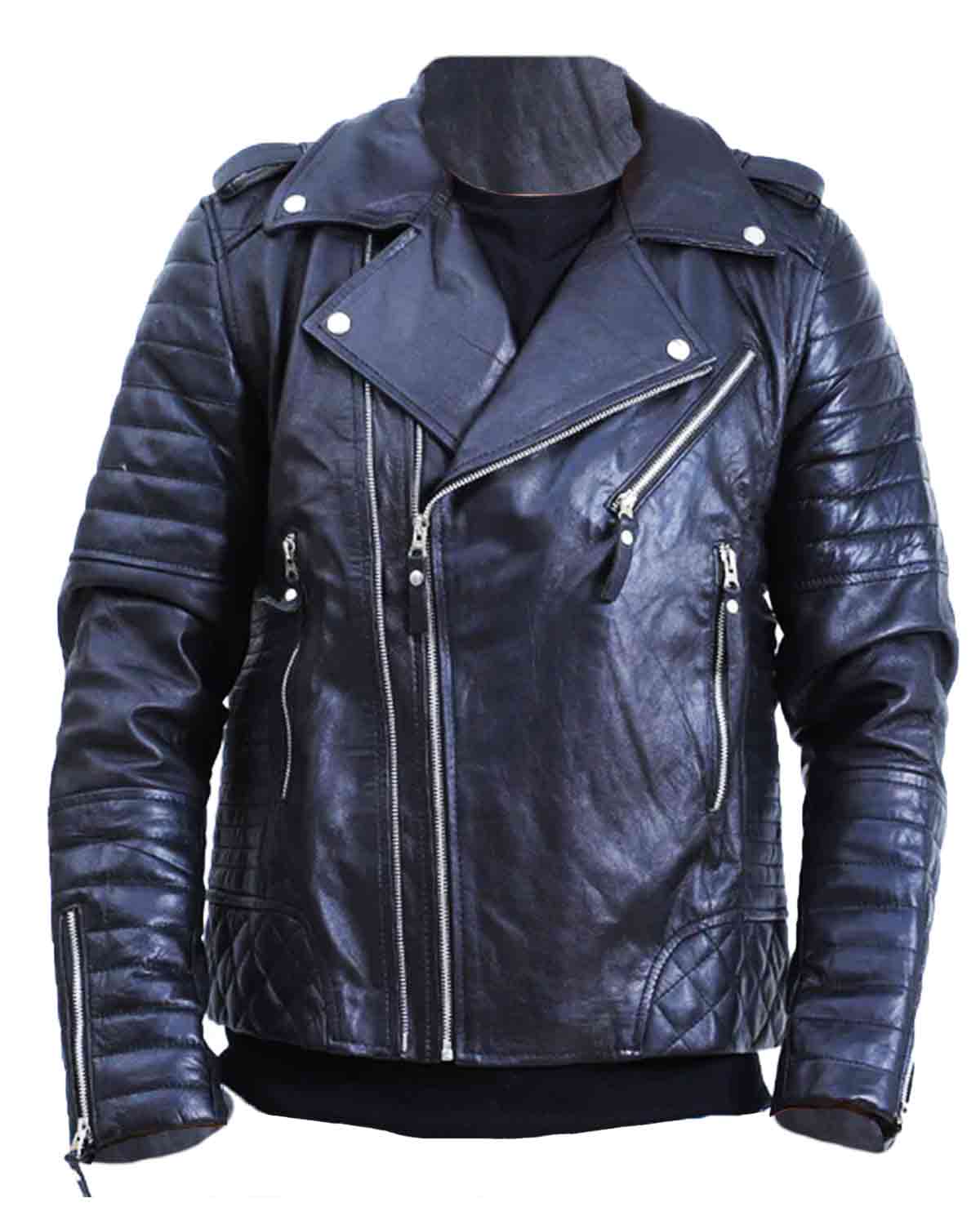 Men's Biker Quilted Lambskin Black Leather Jacket