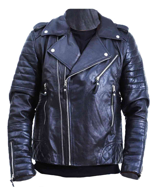 Men's Biker Quilted Lambskin Black Leather Jacket