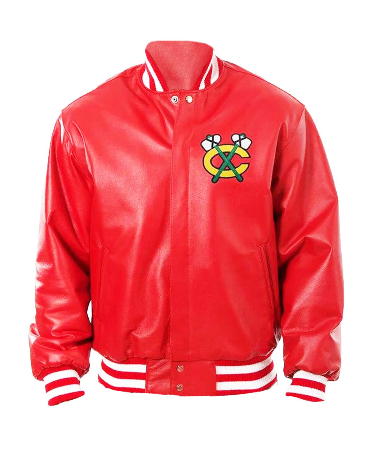 Chicago Blackhawks Bomber Red Leather Jacket