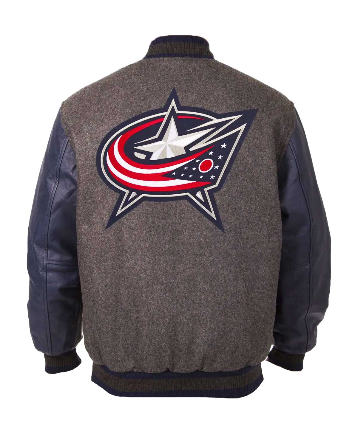 Columbus Blue Jackets Grey and Blue Letterman Jacket