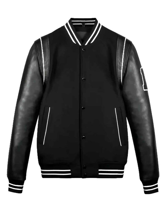 Men’s Black Varsity Jacket With White Line