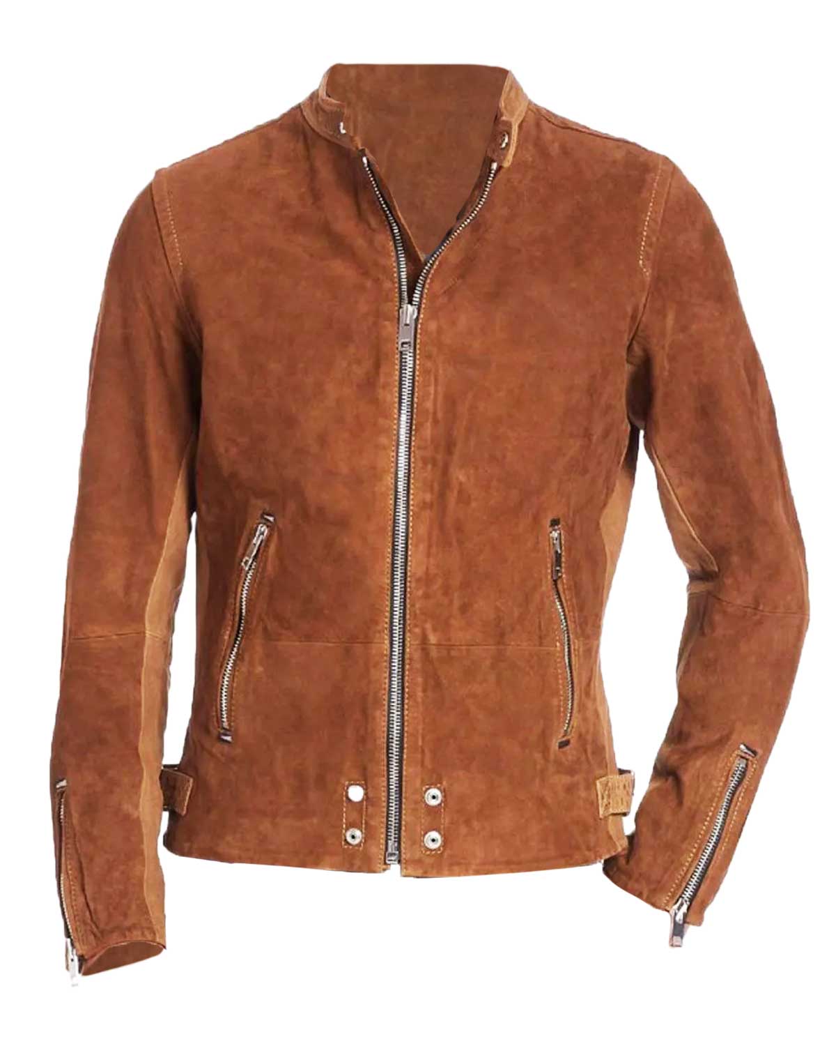 Men’s Zipper Pockets Casual Brown Suede Jacket