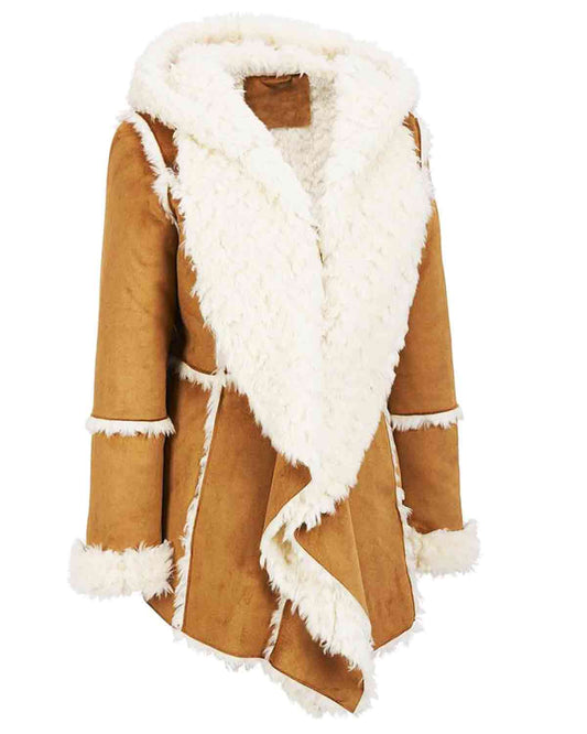 Women's Brown Fur Suede Overcoat