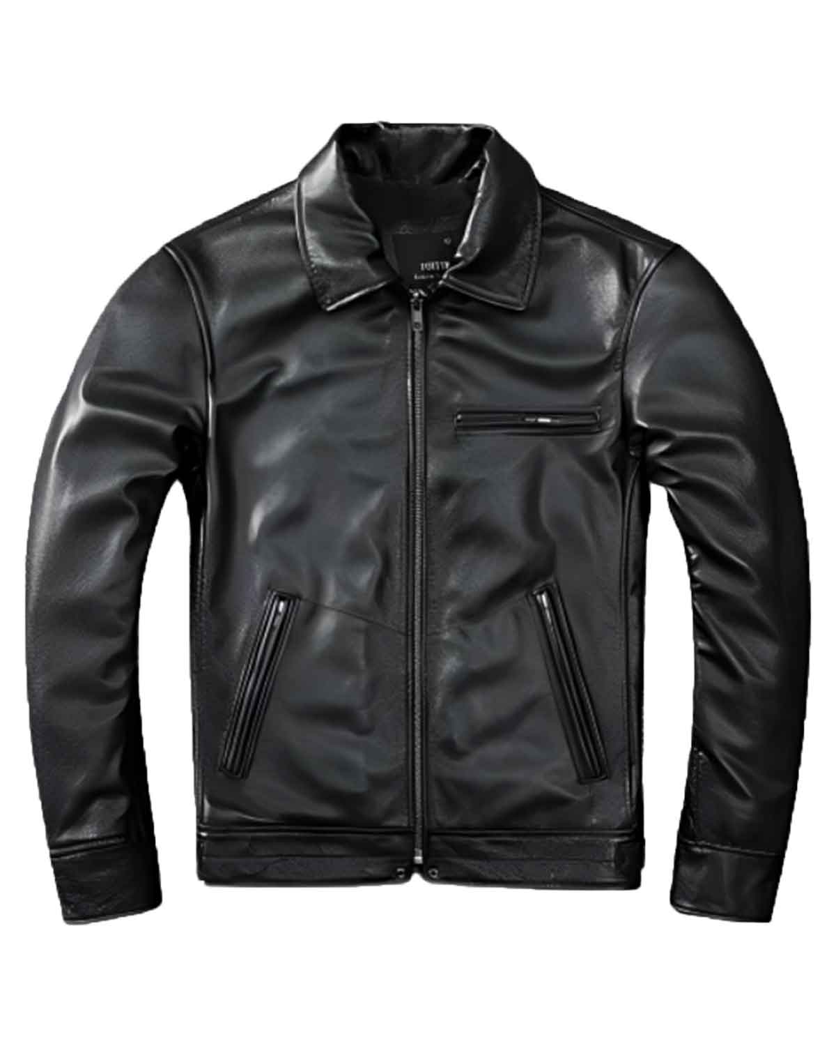 Men Biker Black Leather Jacket