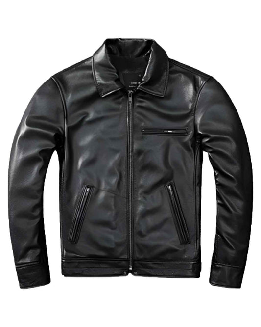 Men Biker Black Leather Jacket