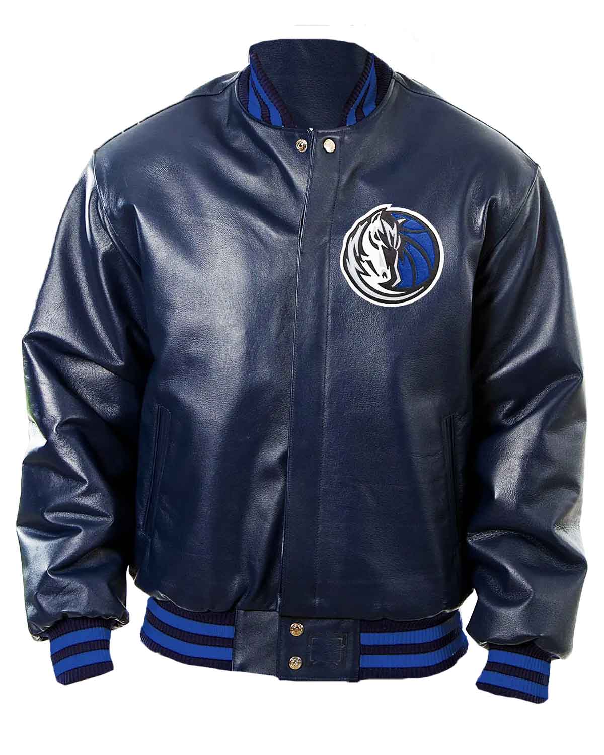 Dallas Mavericks Letterman Navy Blue Leather Jacket
