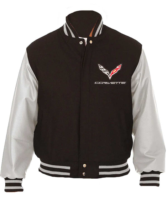 Corvette Embroidered Bomber Varsity Black and Grey Jacket