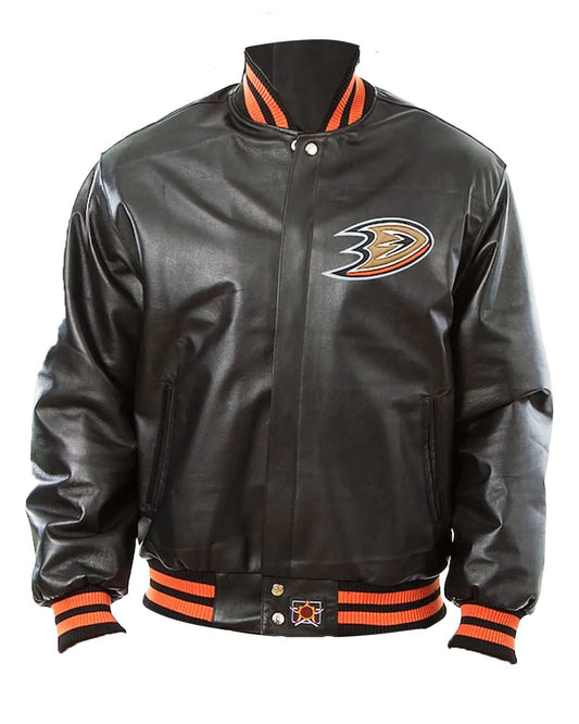 Anaheim Ducks Bomber Black Leather Jacket