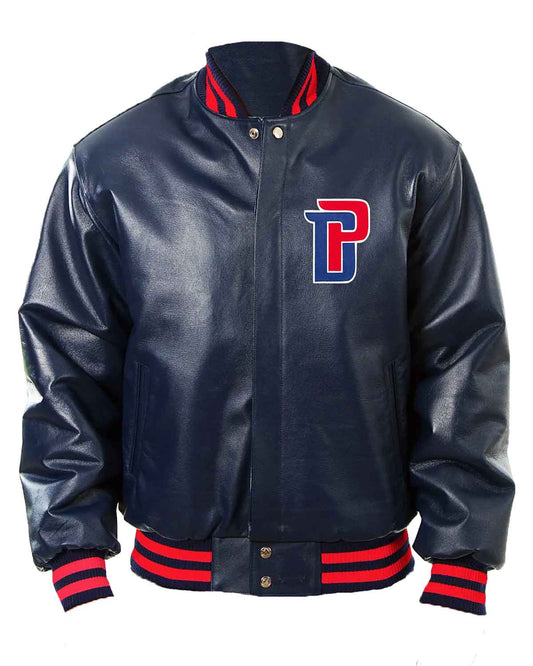 Detroit Pistons Letterman Navy Blue Leather Jacket