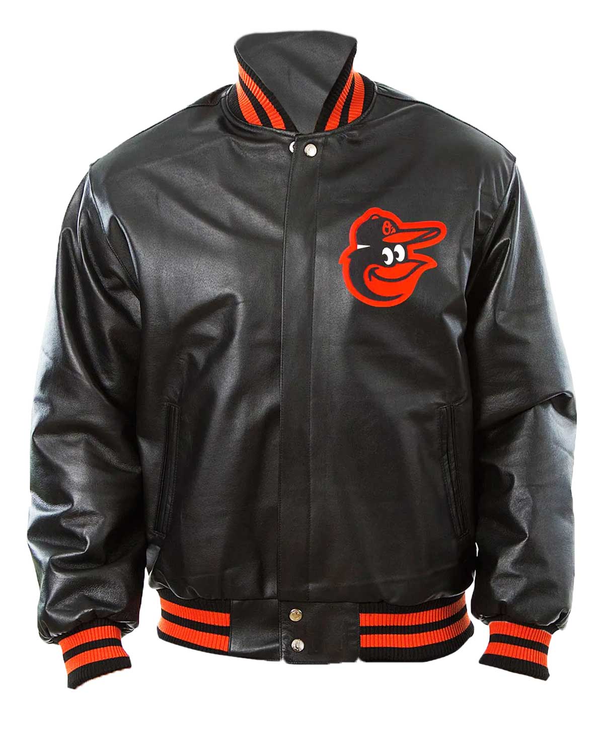 Baltimore Orioles Bomber Black Leather Jacket