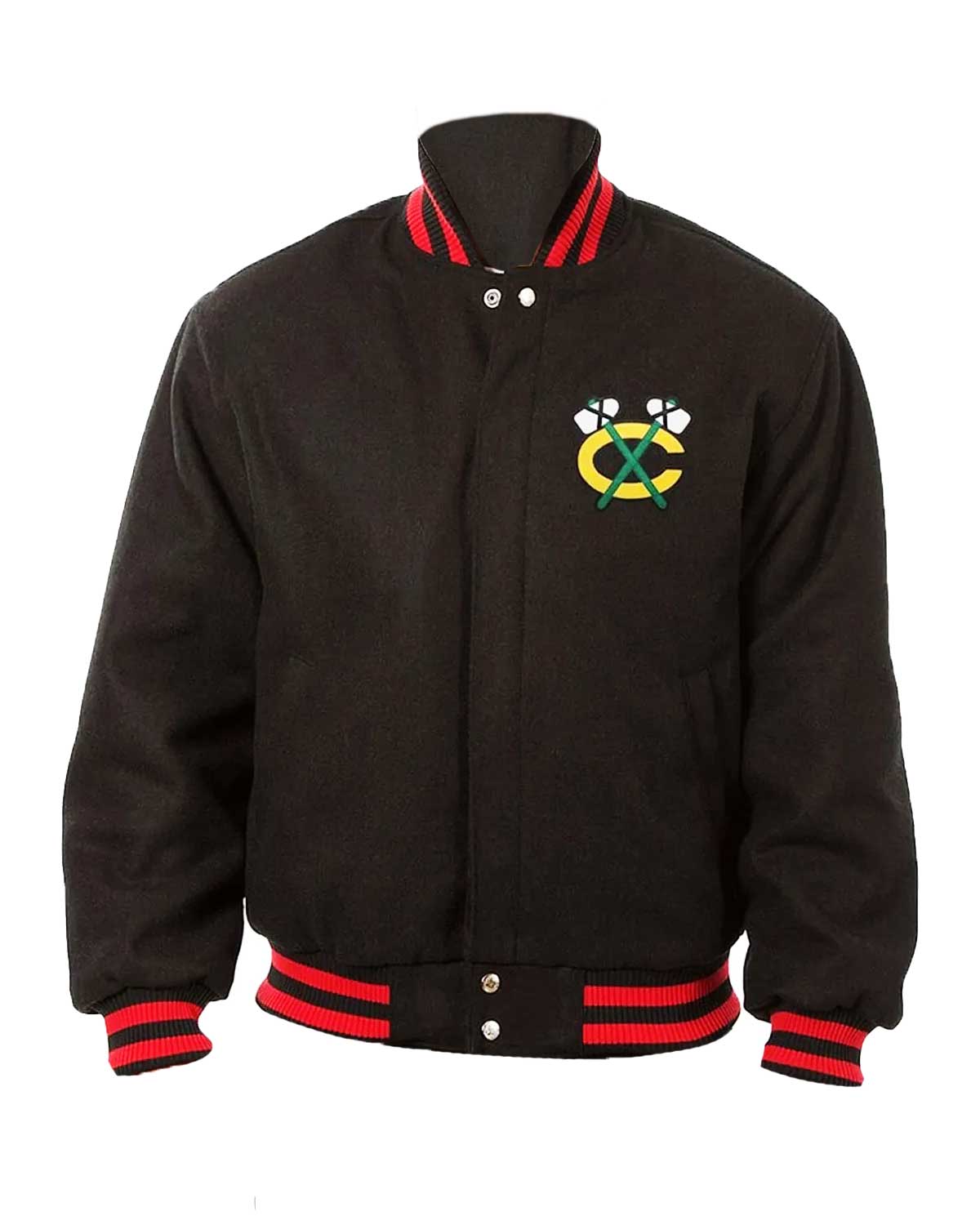 Chicago Blackhawks Bomber Black Wool Jacket