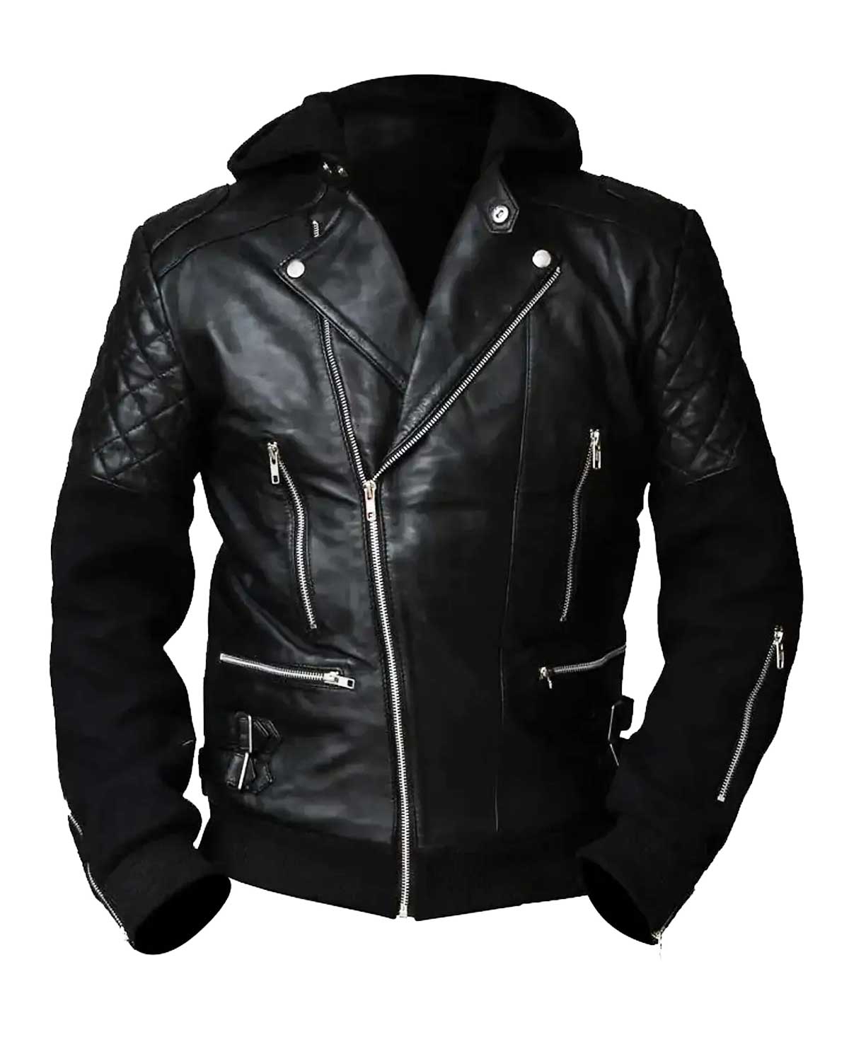 Chris Brown Black Motorcycle Jacket with Hood