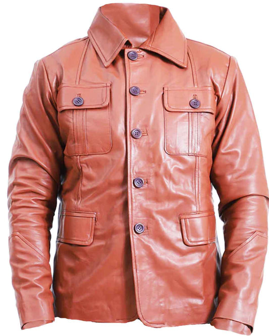 Men's Tan Brown Leather Coat