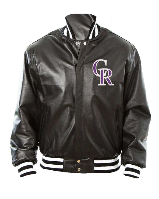 Colorado Rockies Bomber Black Leather Jacket