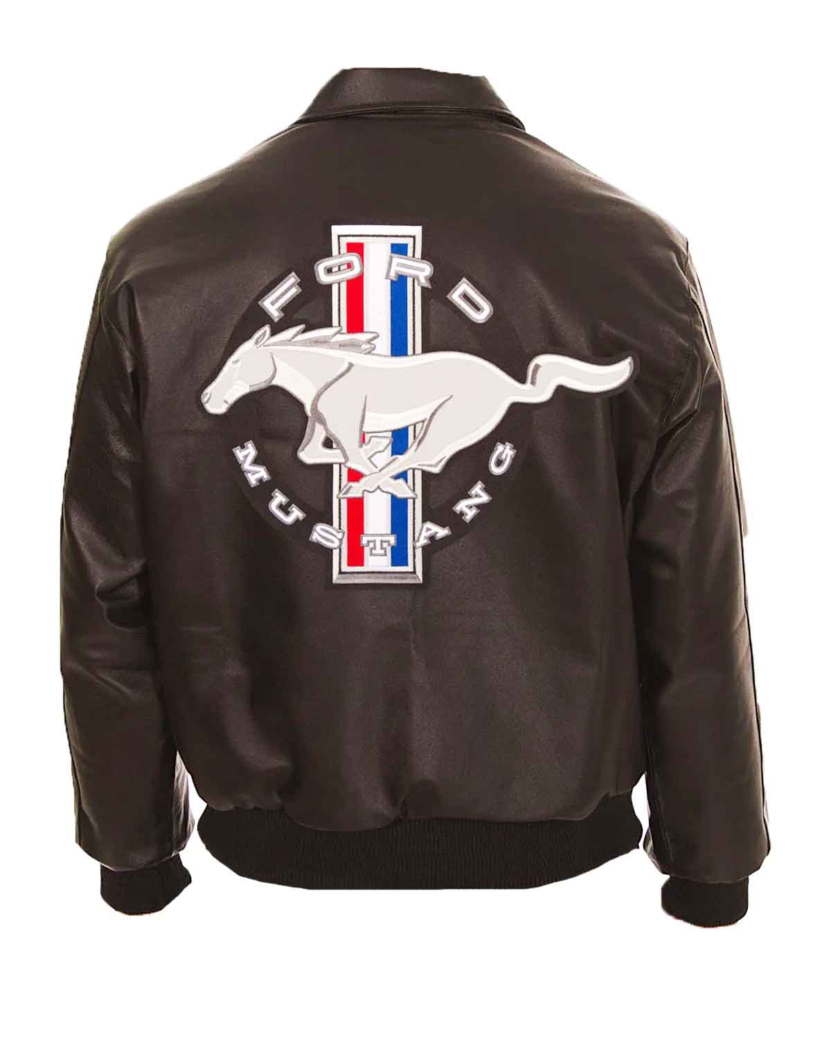 Ford Mustang Embroidered Black Leather Jacket
