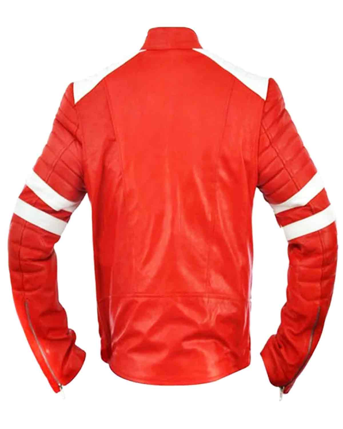 Fight Club Brad Pitt Red and White Leather Jacket