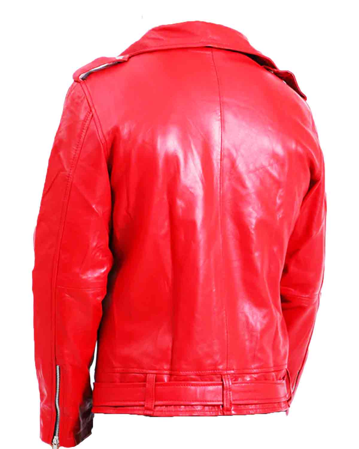 Men's Biker Negan Red Leather Jacket