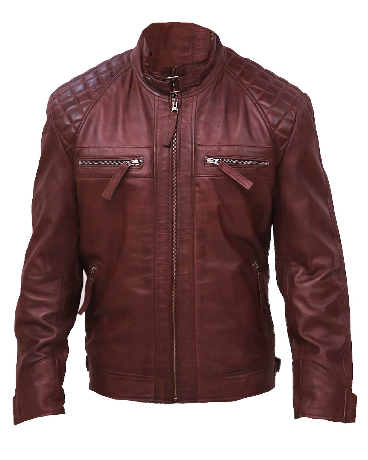 Quilted Men's Dark Brown Vintage Moto Riding Leather Jacket