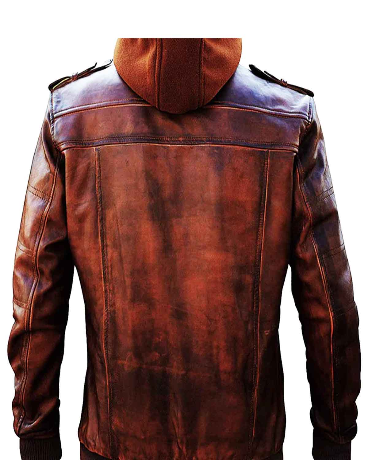 Men’s Slim Fit Bomber Hoodie Vintage Brown Biker Genuine Leather Jacket