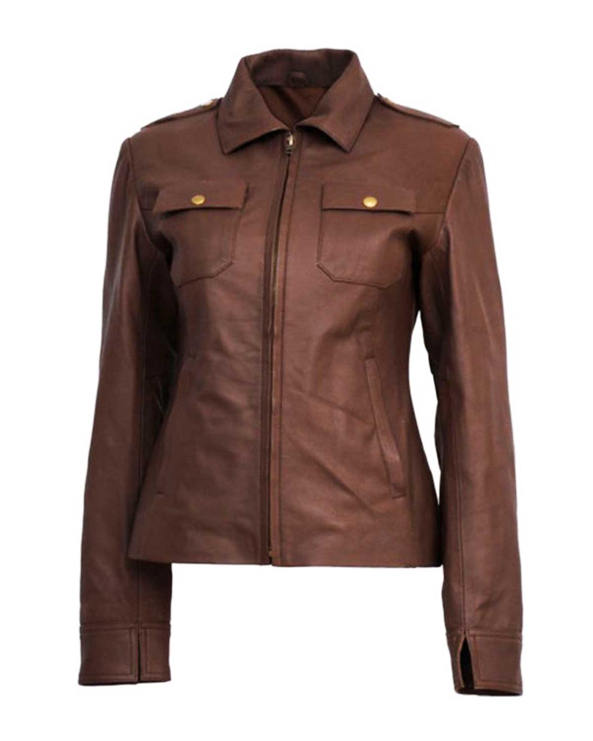 Chloe Price Brown Leather Cropped Jacket