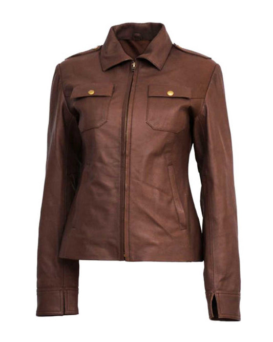 Chloe Price Brown Leather Cropped Jacket
