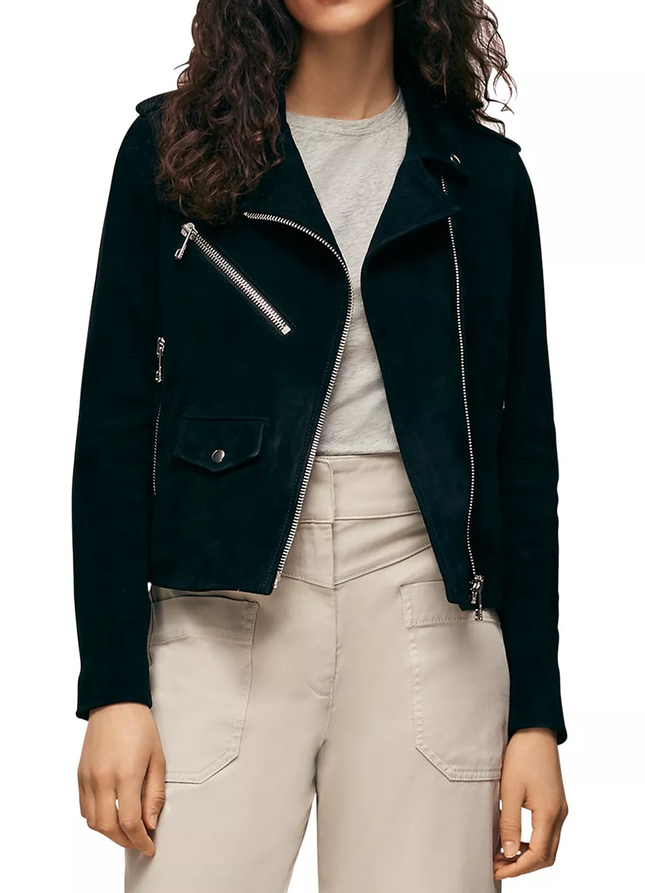 Women's Dark Green Suede Leather Jacket