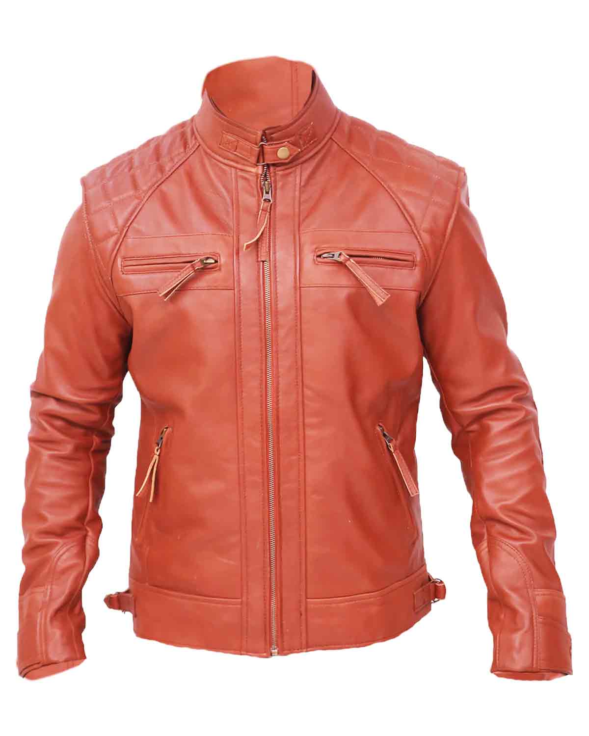 Quilted Men's Brown Vintage Moto Riding Leather Jacket