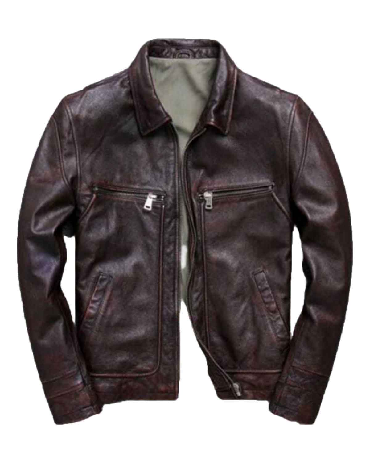 Men Biker Brown Vintage Jacket