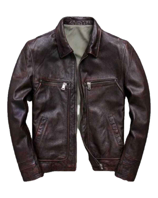 Men Biker Brown Vintage Jacket