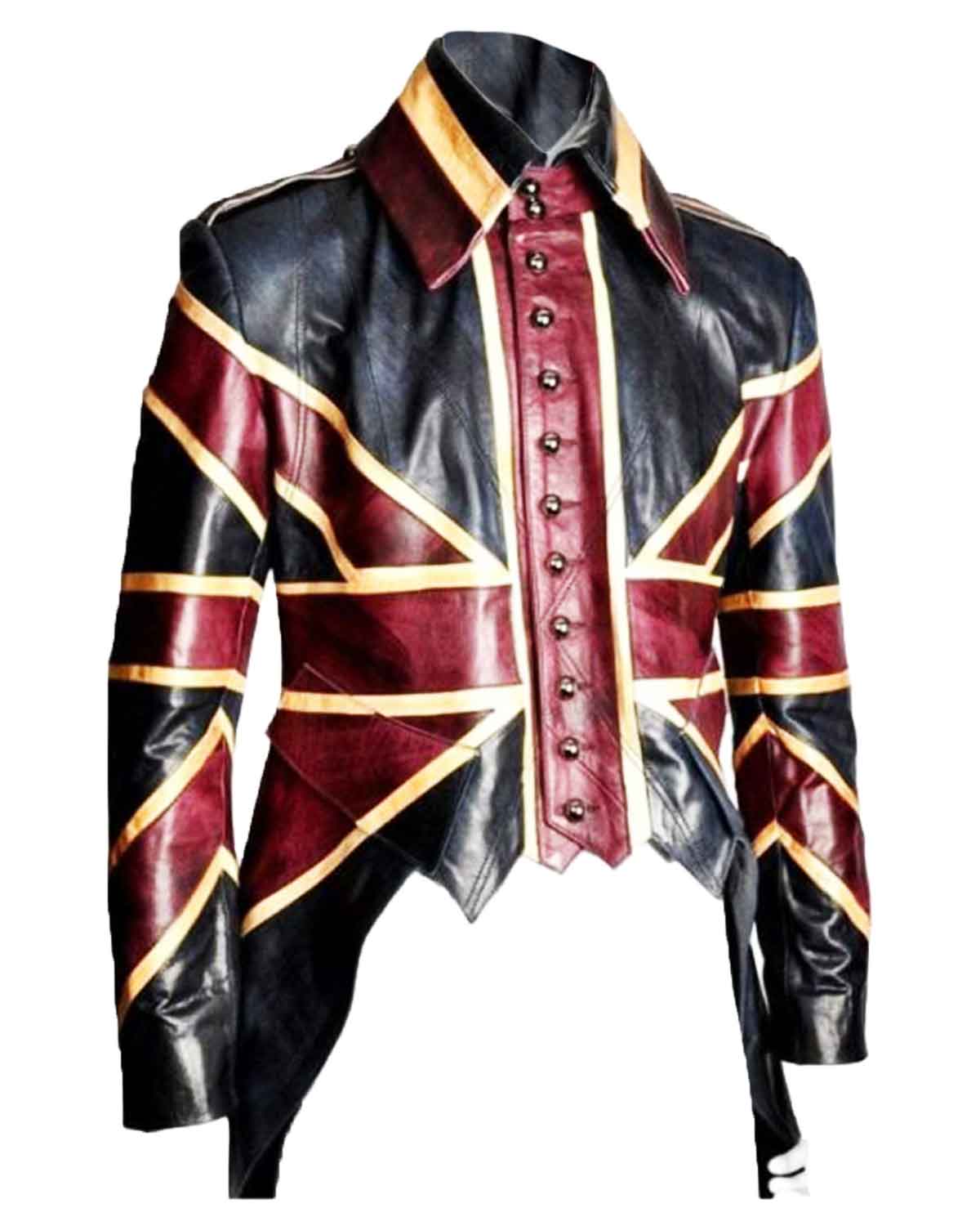 Men's Vintage Union Jack Tail Leather Coat