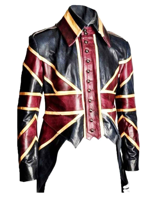 Men's Vintage Union Jack Tail Leather Coat
