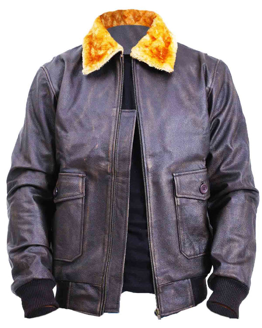 Men's Flight Aviator Bomber Brown Leather Jacket
