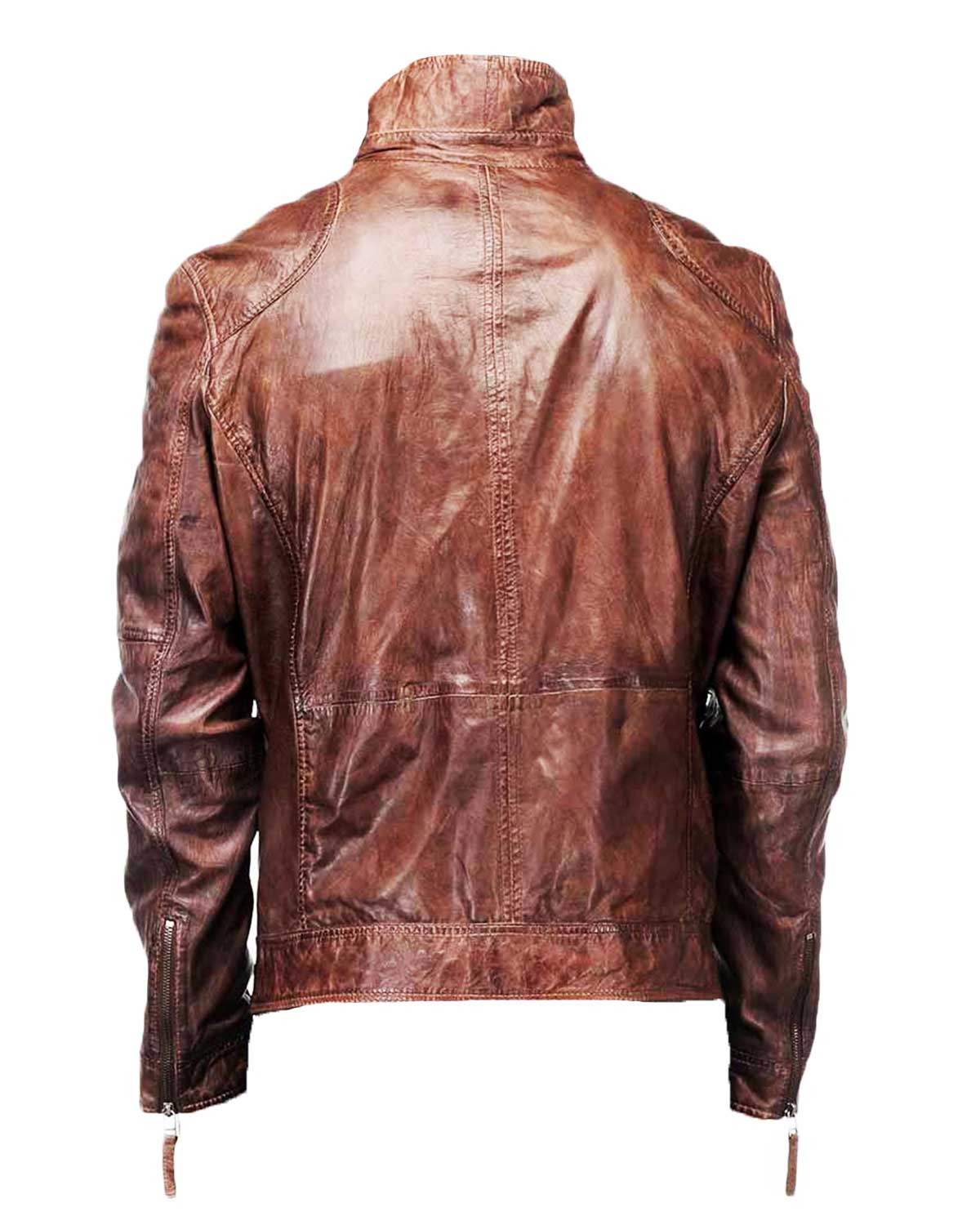 Men's Biker Coffee Brown Distressed Leather Jacket