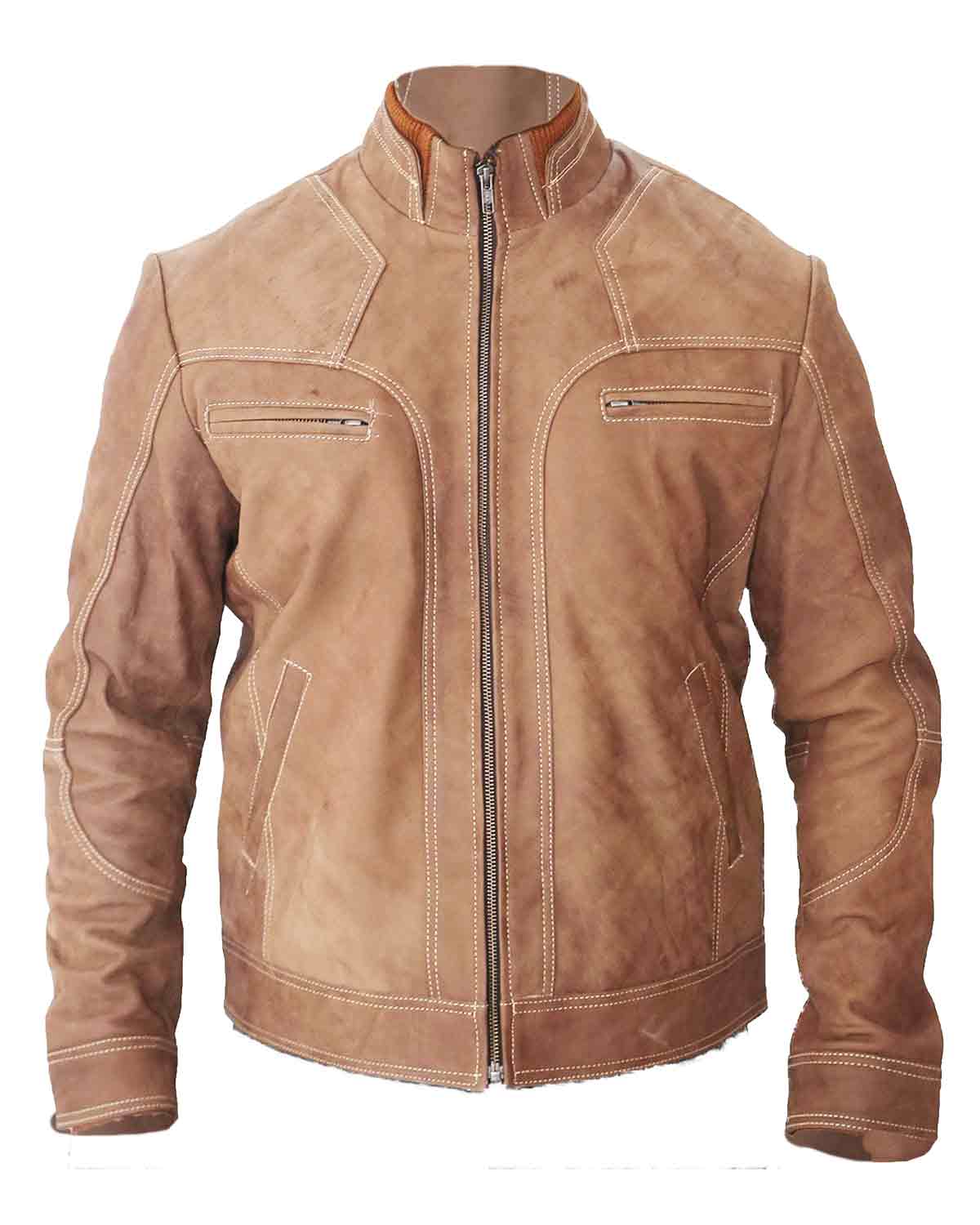 J9 Distressed Double collar Real Leather Jacket