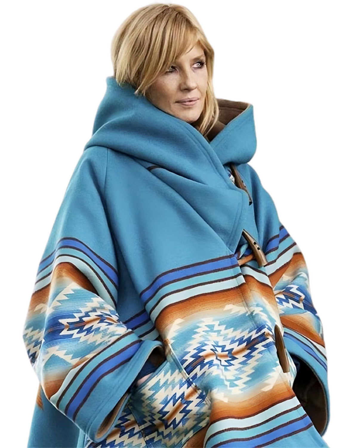 Yellowstone Beth Dutton Blue Hooded Cloak Coat