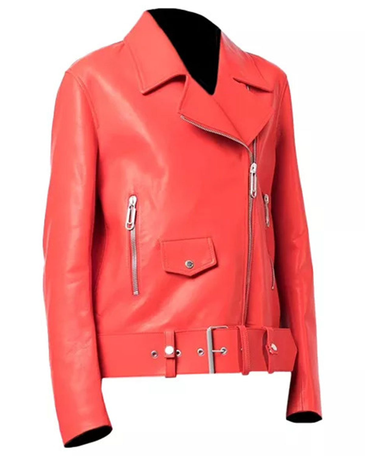 Women's Red Leather Biker Jacket