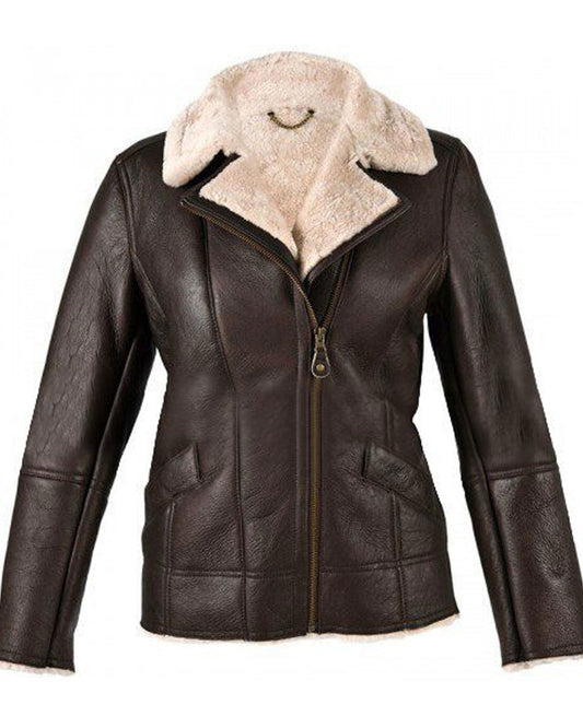 Women's Sheepskin Brown Leather Shearling Jacket
