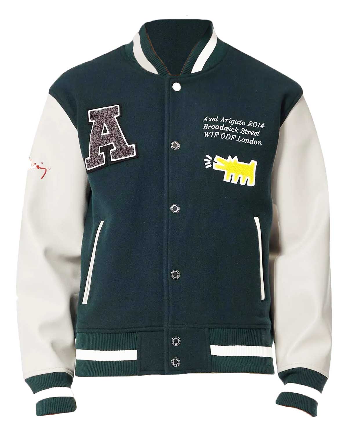 Axel Arigato Keith Haring Green and White Letterman Jacket