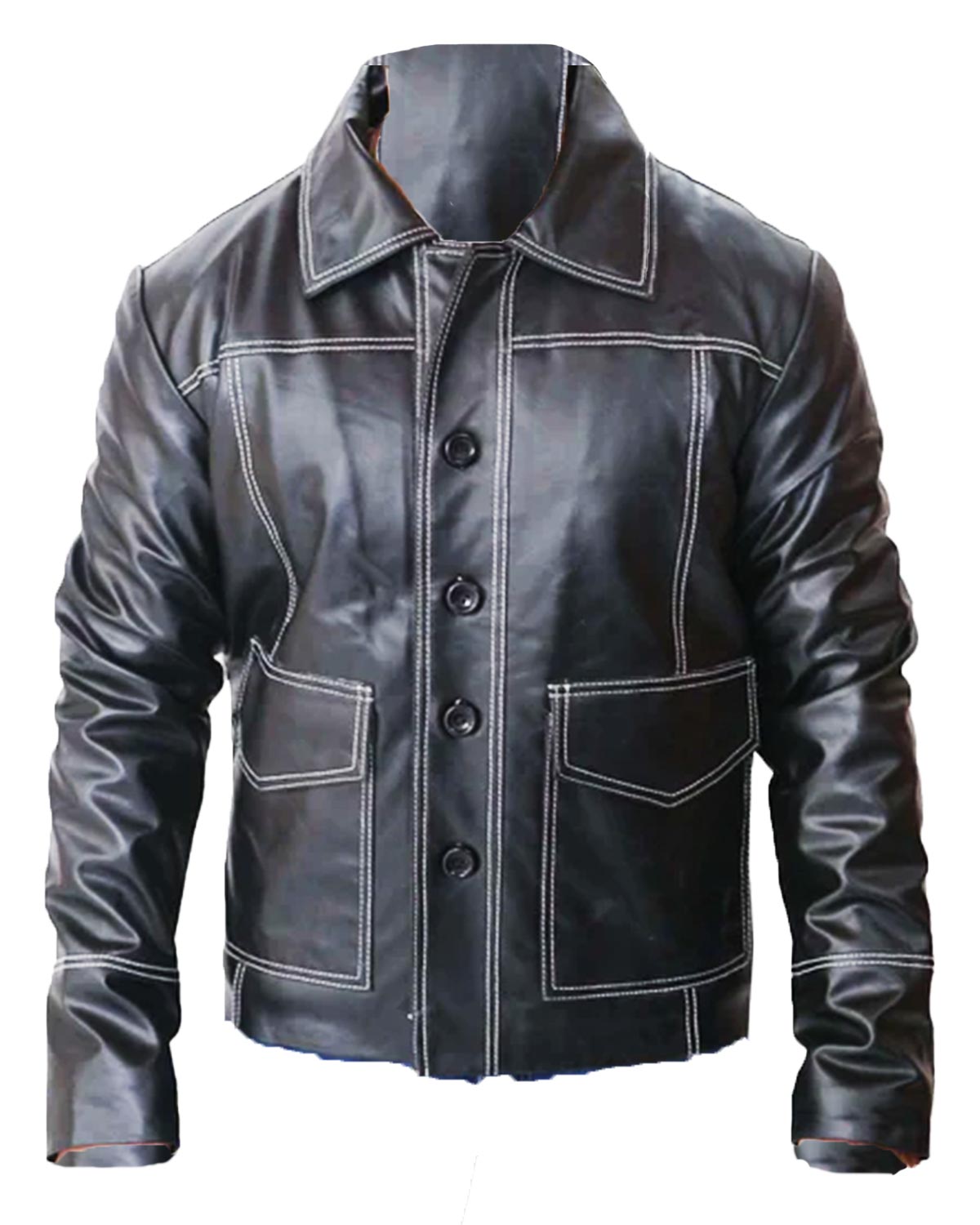 Brad Pitt Fight Club Black Leather Jacket